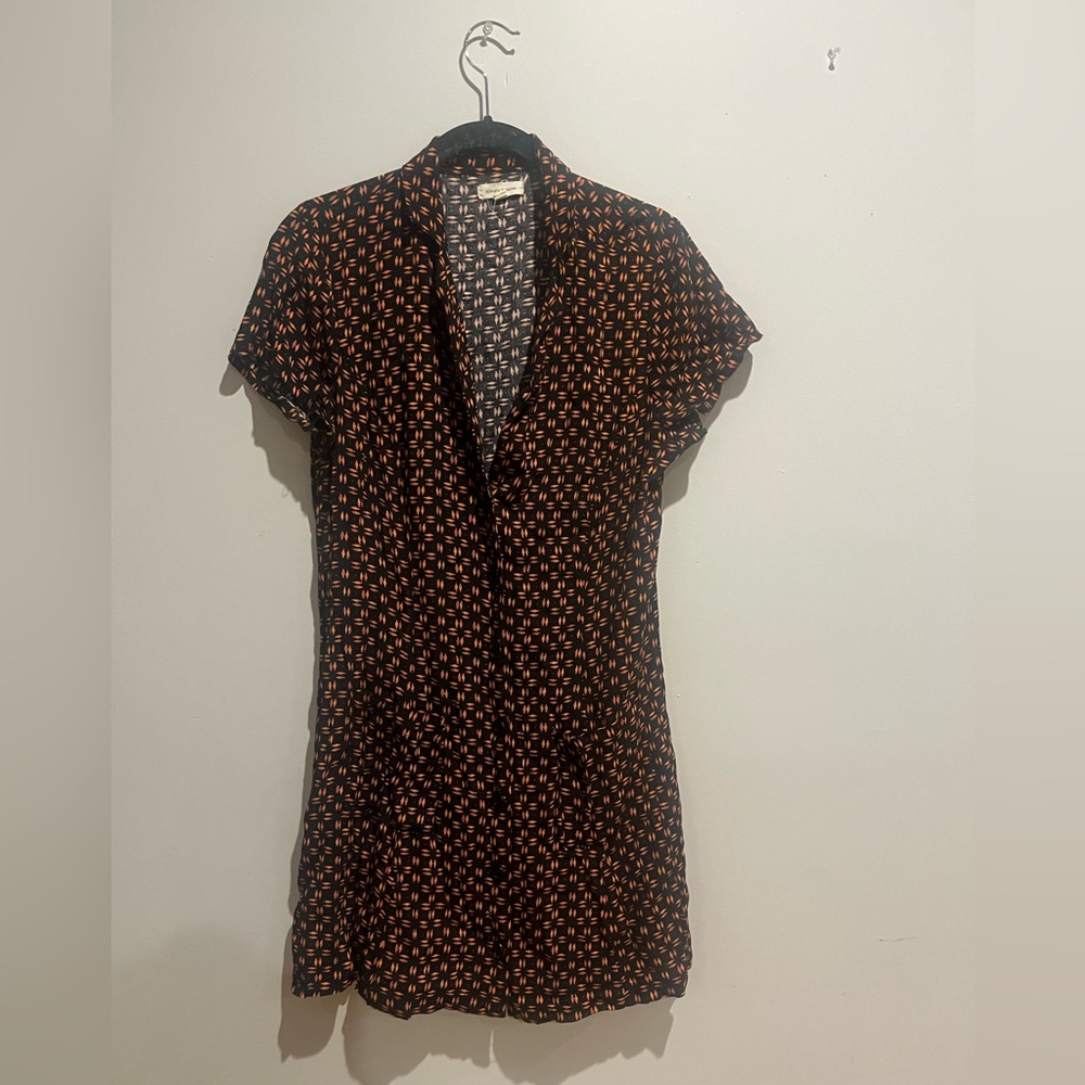 silence + noise Black Mini Dress with Rust Print